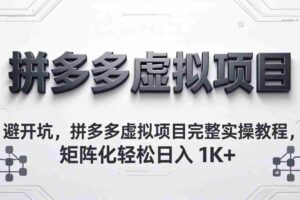 （18067期）避开坑，拼多多虚拟项目完整实操教程，矩阵化轻松日入 1K+